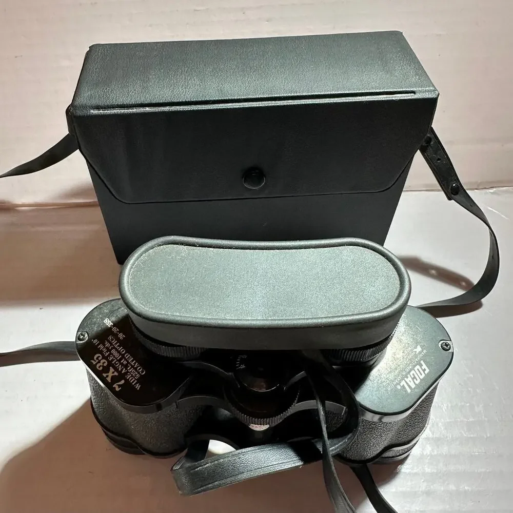 Focal 7x35 Binoculars Coated Optics 525' 1000Y Case Manual Lens Cloth Vintage